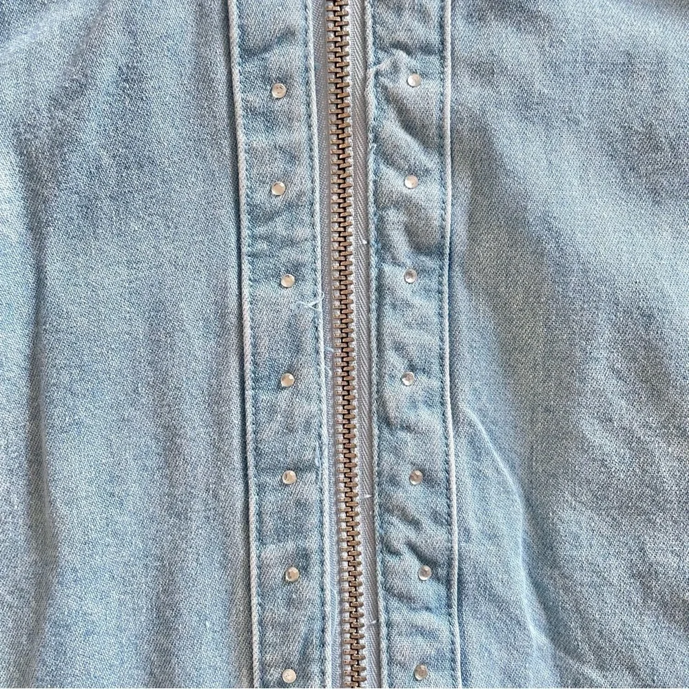 C.D. Daniels Denim Shirt Women’s 1X Blue Zip Up Rhinestone Pockets VTG Cottage